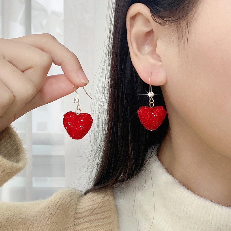 S925 prata agulha coração brincos cheio de diamante dia dos namorados elegante luz luxo vermelho diamante brincos nicho 