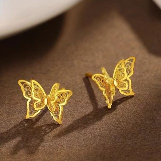 Brincos brincos flor seda dupla borboleta brincos feminino cor de ouro oco brincos moda imitação areia brincos de ouro 0