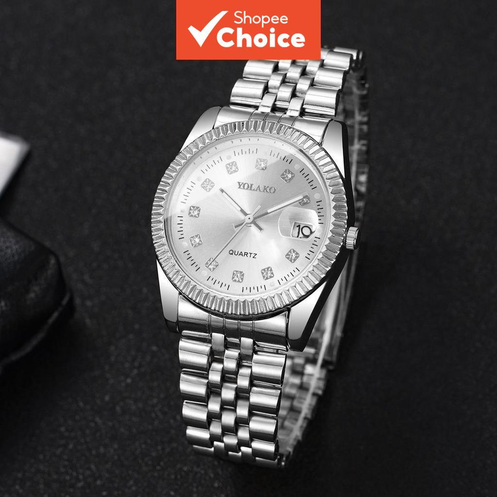 Luxo Strass Calendário Quartzo Relógio Digital Para Homens Banda De Aço Inoxidável Relógios De Negócios (Sem Caixa)