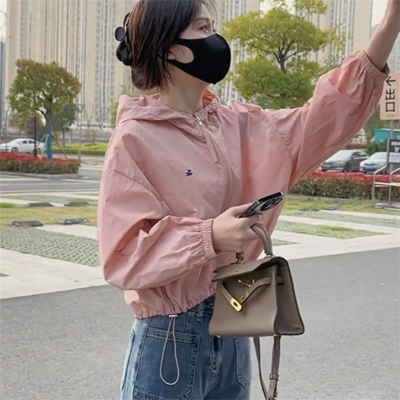 Roupas de proteção solar estilo fino com capuz feminino primavera outono verão novo estilo jaqueta esportiva solta All-M