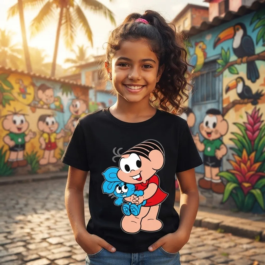Camiseta Infantil Blusa Personagem Fofo Coelhinho Azul Algodão Confortável Estampa Divertida Dia a Dia