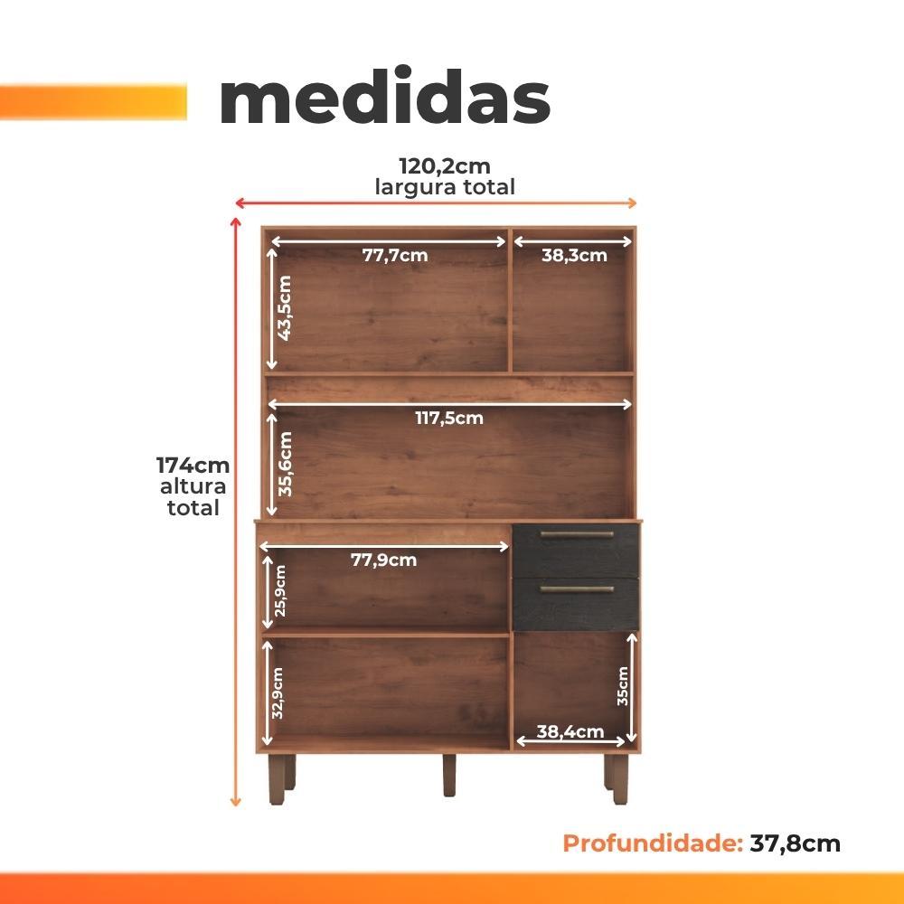 Armário de Cozinha Completa Compacta 6 Portas 2 Gavetas 1,20m Pop Nature / Preto Zanzini · foto 2