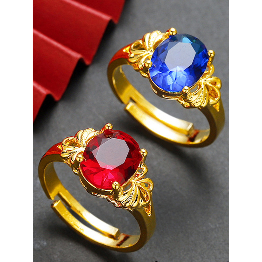 Vietnã areia anel de ouro feminino simulação ouro rubi abertura moda nicho Design não desbota jóias boca viva