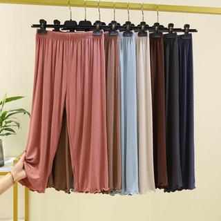Modal fino calças cortadas mulheres verão solto cintura alta calças de perna larga casa calças de pijama mais magro olha