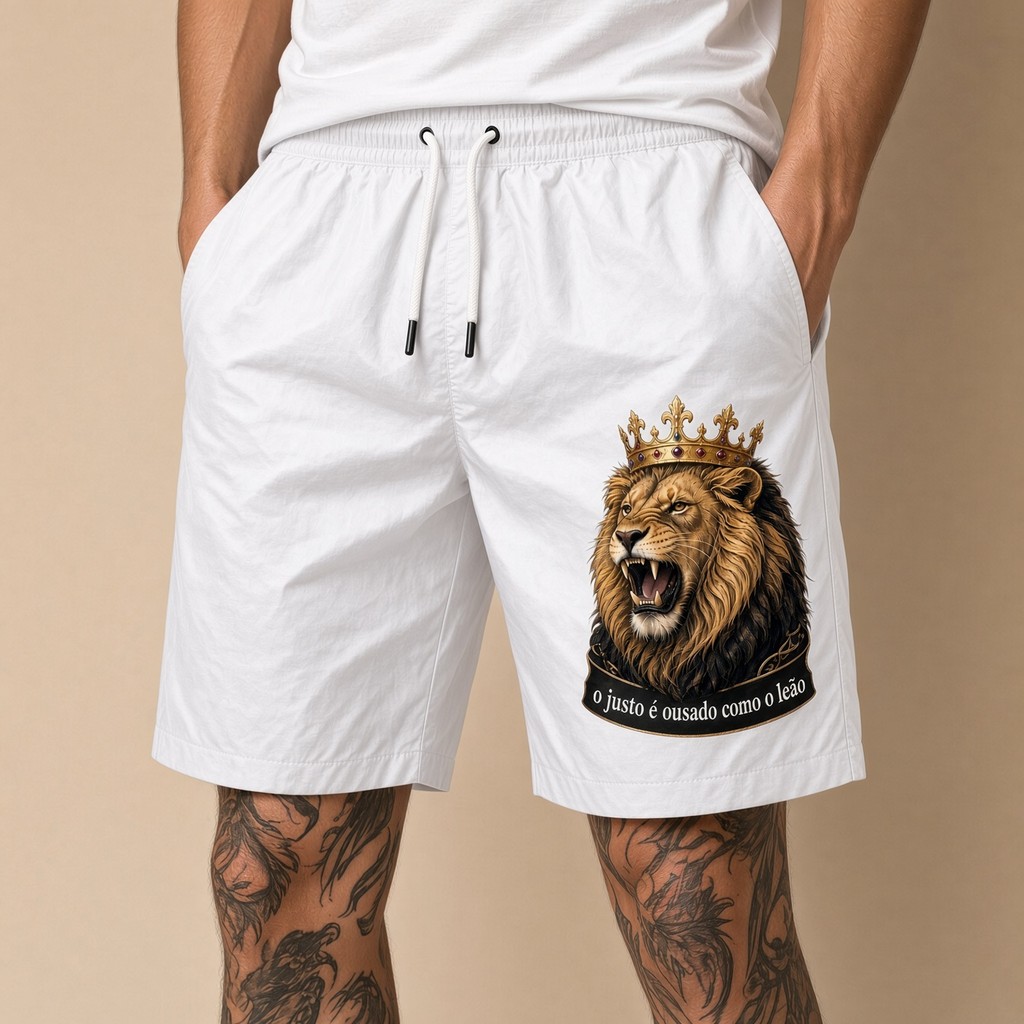 Short Moda Praia Masculino Bermuda Verão Tec Tell O Justo Leão Academia Treino Corrida Musculacao Fit