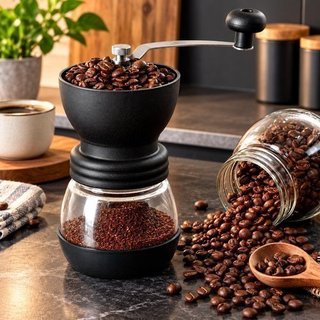 Moedor Café Manual Vidro 80g Tampa Plástica Manivela Aço Inox Preto Global Mix