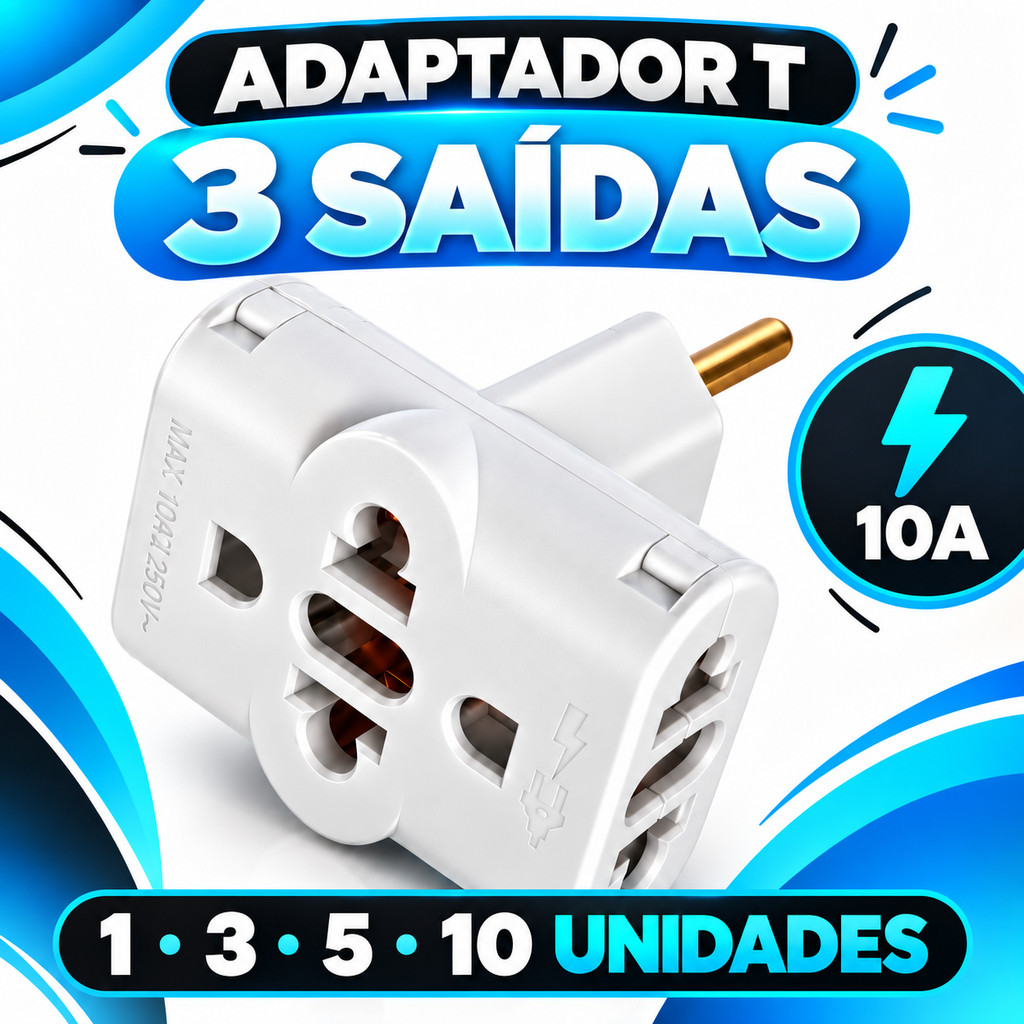 Adaptador de Tomada T 10A Branco Benjamin Triplo 1 3 5 10 Peças
