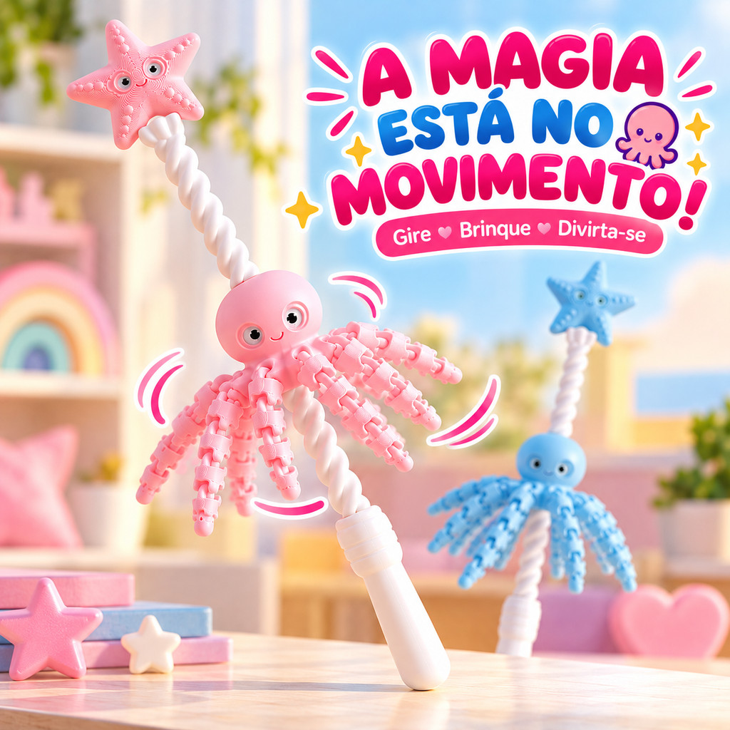 Varinha Mágica do Polvo Giratório Brinquedo Infantil Sensorial Divertido I Impressão 3D PREMIUM