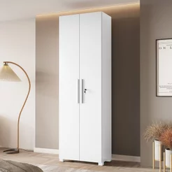 Armário para Escritório 2 Portas Chave e Pés com 5 Prateleiras Internas Branco Branco