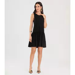 Vestido Curto Feminino De Babados Dianna Preto