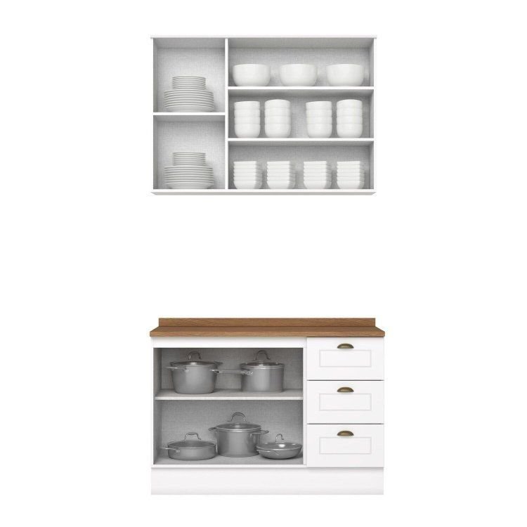 Cozinha Compacta 2 Peças 100% MDF com Balcão Pia e Tampo Branco HP/Nature Americana Branco/Nature — imagem 2 de 2