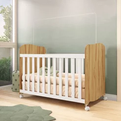Berço Americano com Rodízios 100% MDF Mimo Espresso Móveis Branco Brilho/Amêndoa Branco Brilho/Amêndoa