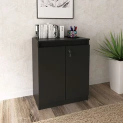Balcão para Escritório 60cm com 1 Prateleira 2 Portas e Chave ME4149 Preto Preto