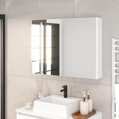 Armário Espelheira para Banheiro 80cm Aurora com 2 Portas de Espelho Branco Branco