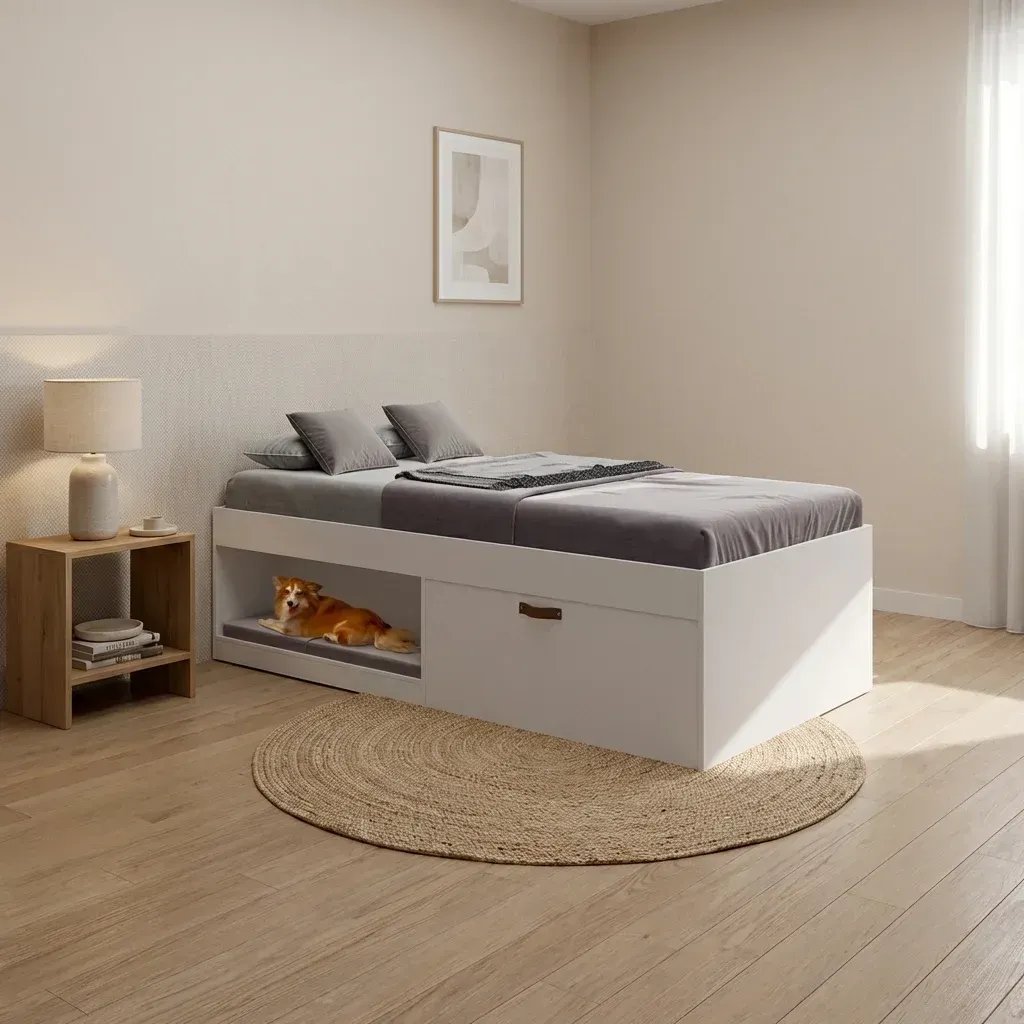 Cama Solteiro com Sapateira e Nicho Laura Yescasa Branco Branco