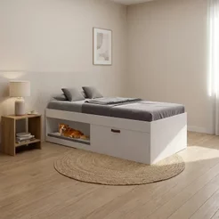 Cama Solteiro com Sapateira e Nicho Laura Yescasa Branco Branco