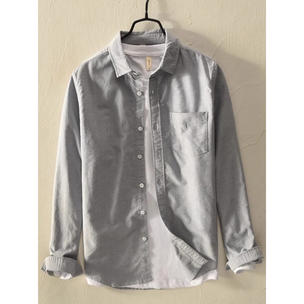 Japonês cor sólida Casual camisa de manga comprida masculina primavera outono tendência All-Match solto lapela camisa St