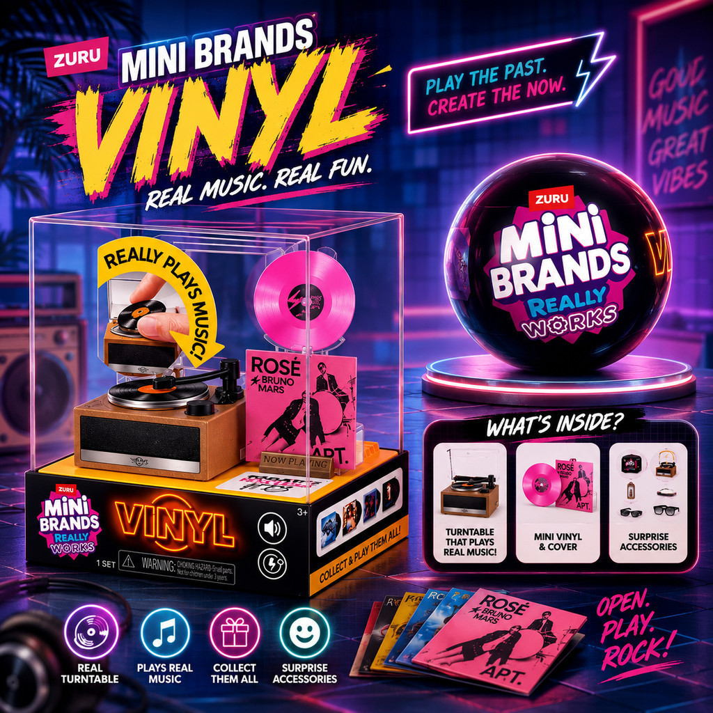 Toca-discos de vinil em miniatura, um objeto de coleção, com suporte para exibição, um brinquedo musical de estilo retrô
