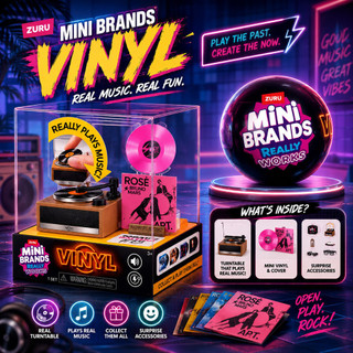 Toca-discos de vinil em miniatura, um objeto de coleção, com suporte para exibição, um brinquedo musical de estilo retrô