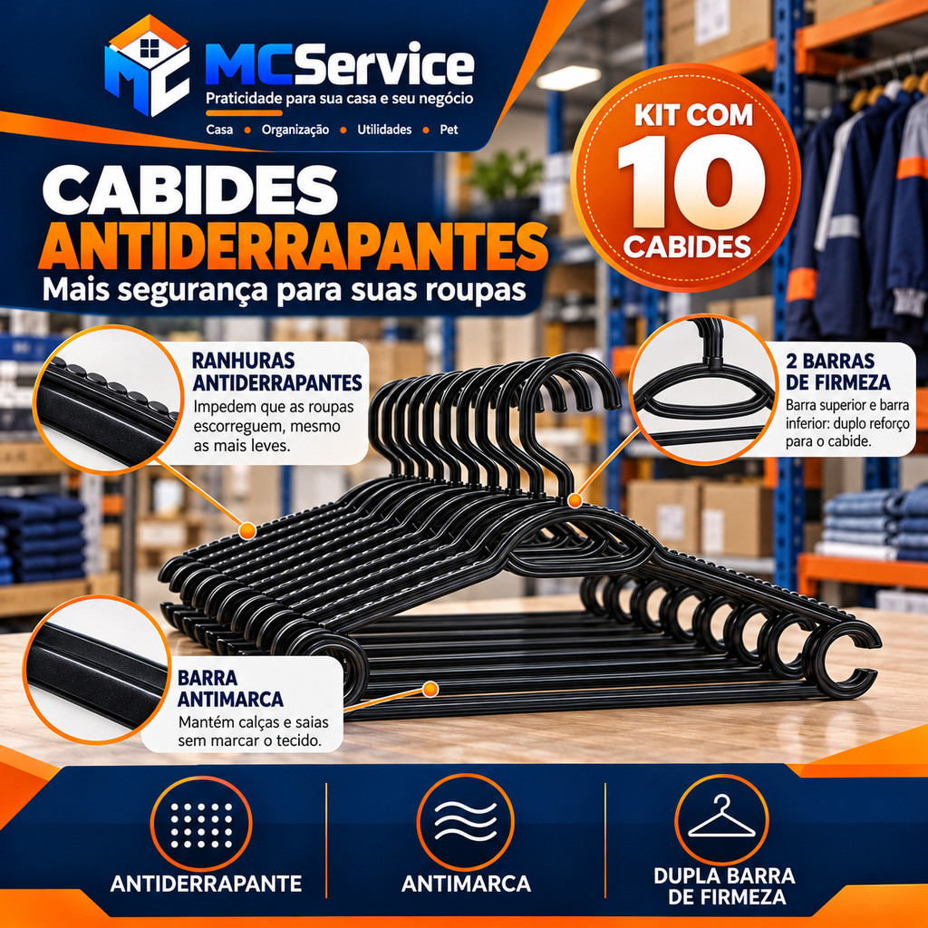 Kit Cabides Antiderrapantes Reforçados para Roupas Adulto com Suporte para Alças