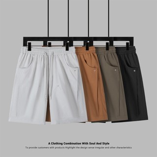 High Street Estilo Funcional Corte Tridimensional + Rebites Decoração Verão Shorts Casuais Masculinos Cintura Elástica C