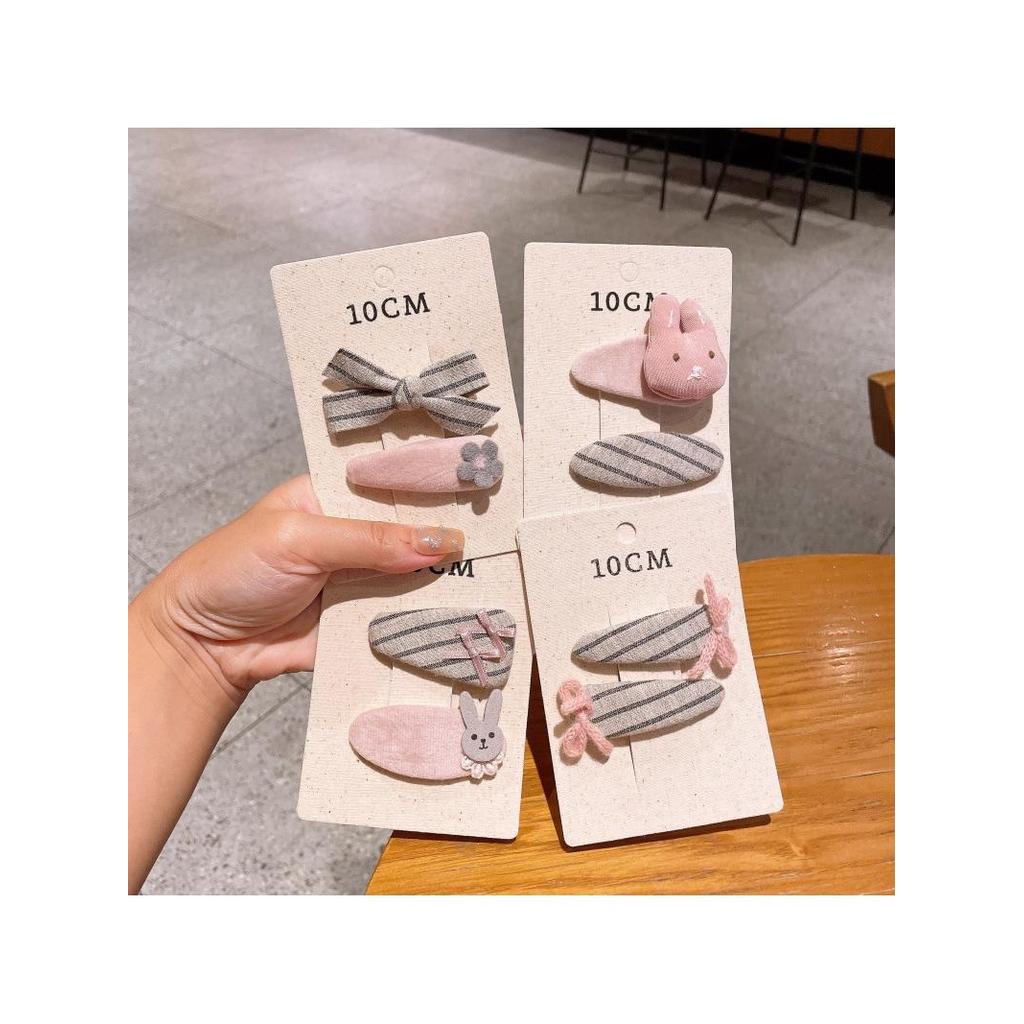 Versão coreana crianças High-End hairpin rosa cinza listrado arco meninas dos desenhos animados coelho BB clipe flor hai