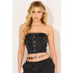 Cropped Feminino Jeans Bolsos Planet Girls Preto