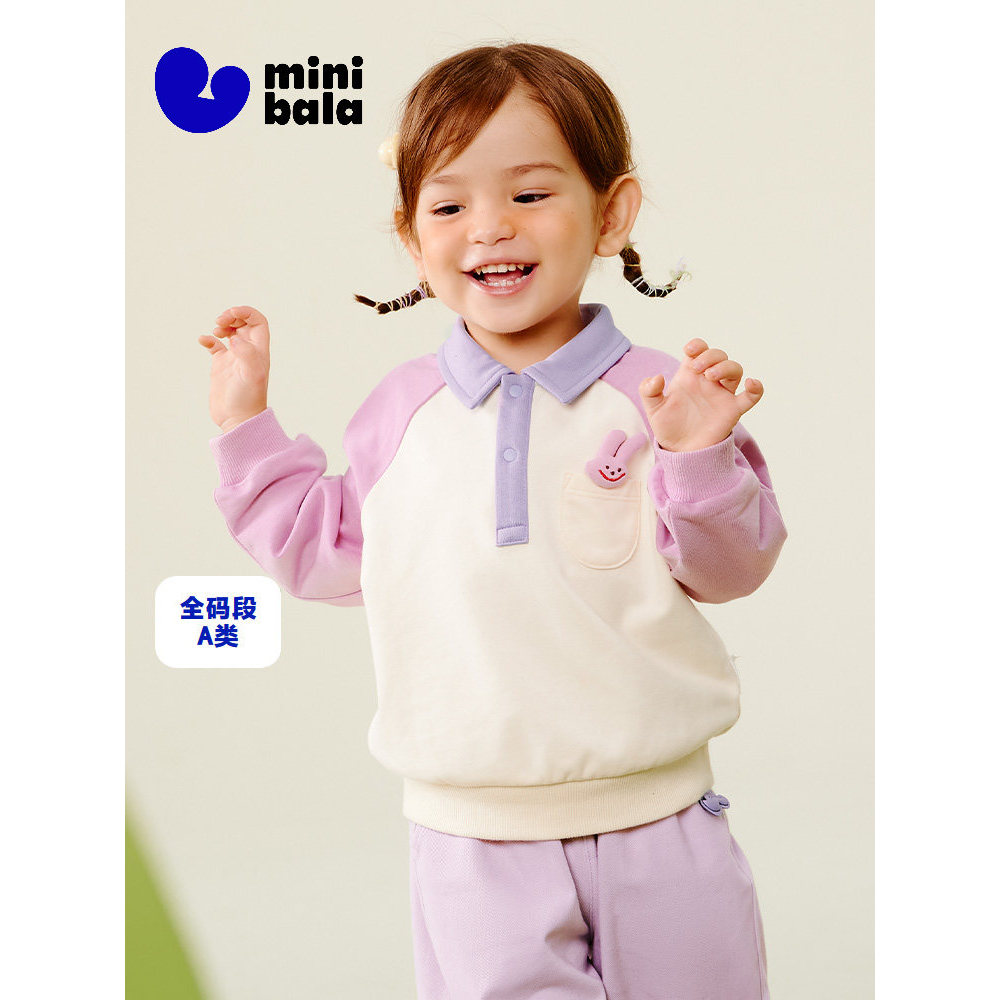 Mini barbara barbara meninas gola POLO manga comprida camiseta bebê contraste cor topo outono novo estilo crianças pulôv