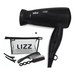 Secador De Cabelo Dobrável Lizz Mini Preto 1200W Bivolt