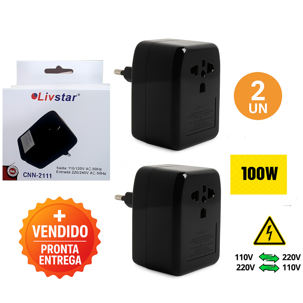 Kit 2 Transformador Conversor de Voltagem 110V-220V ou 220-110V 100 Watts LEIA A DESCRIÇÃO em Oferta na Shopee