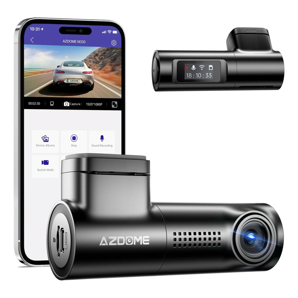 Câmera Veicular Azdome M330 Full HD 1080P DVR Wi-Fi Tela 0,96" Visão Noturna Sensor G