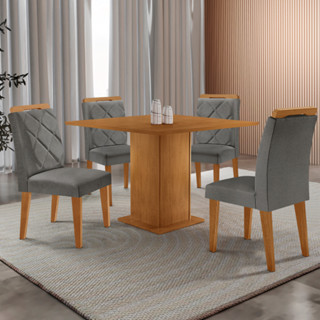 Mesa de Jantar Loren 90cm Tampo MDF Canto Reto e 4 Cadeiras Melissa Moderna Mobília em Oferta na Shopee