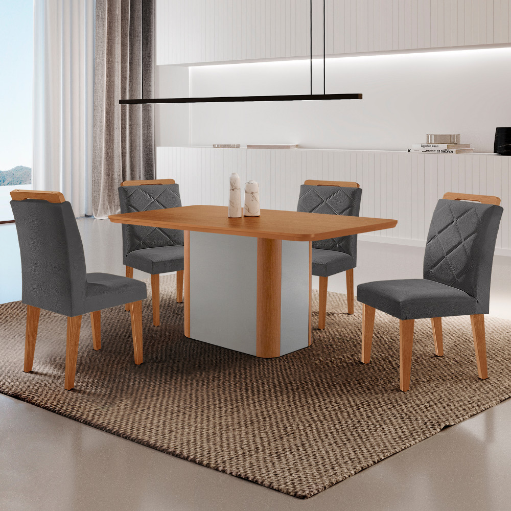 Mesa de Jantar Isadora Tampo 120cm MDF Canto Copo e 4 Cadeiras Melissa Moderna Mobilia