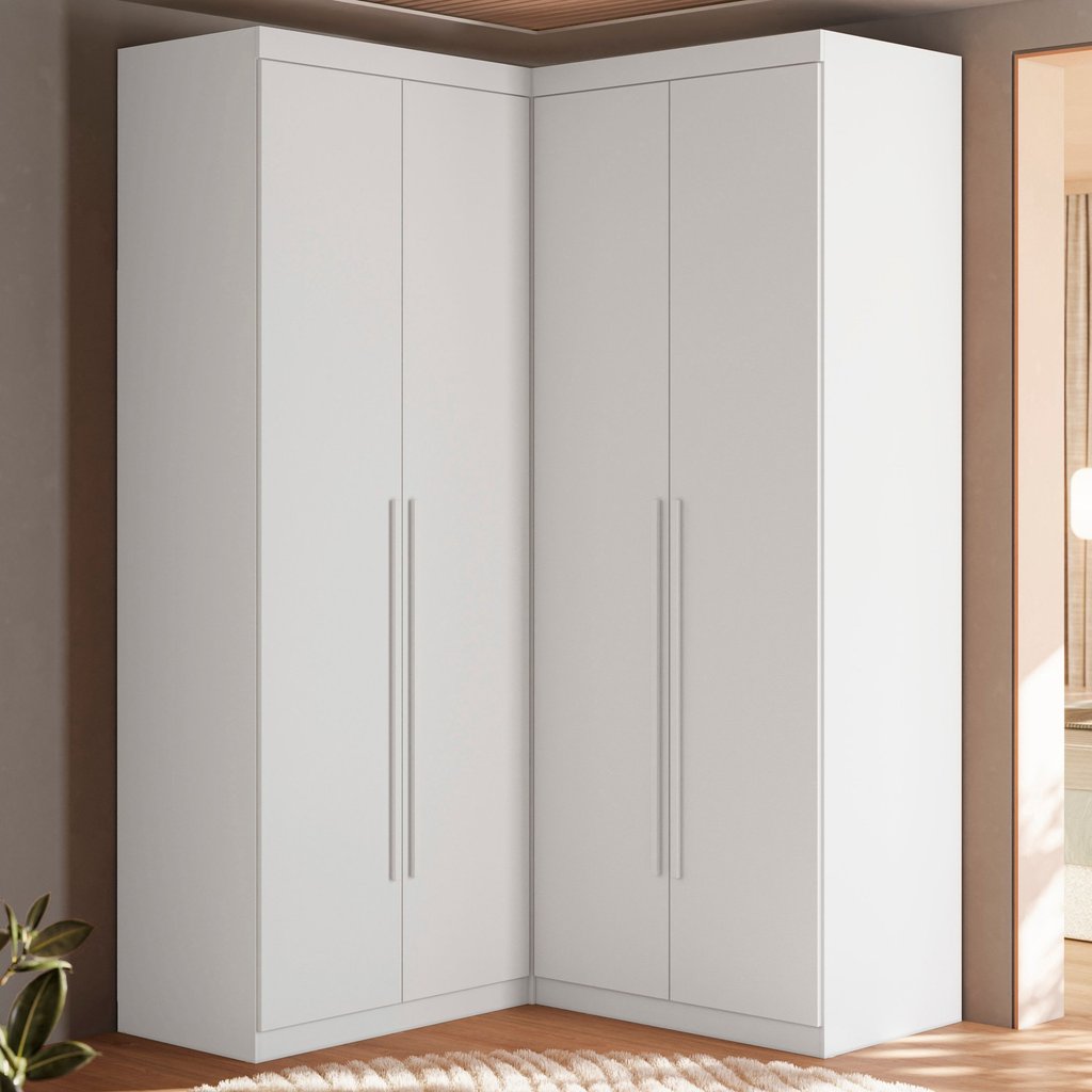 Guarda-Roupa de Canto 4 Portas 4 Gavetas Tuim Yescasa Branco Fosco Liso em Oferta na Shopee