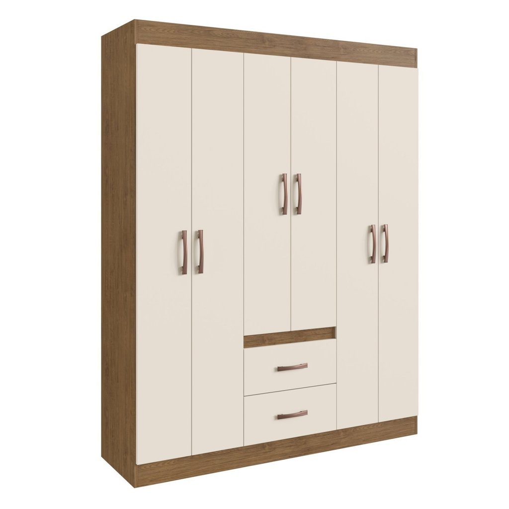 Detalhes do Guarda Roupa Solteiro 6 Portas 2 Gavetas Montevideu  Off White/Nogueira