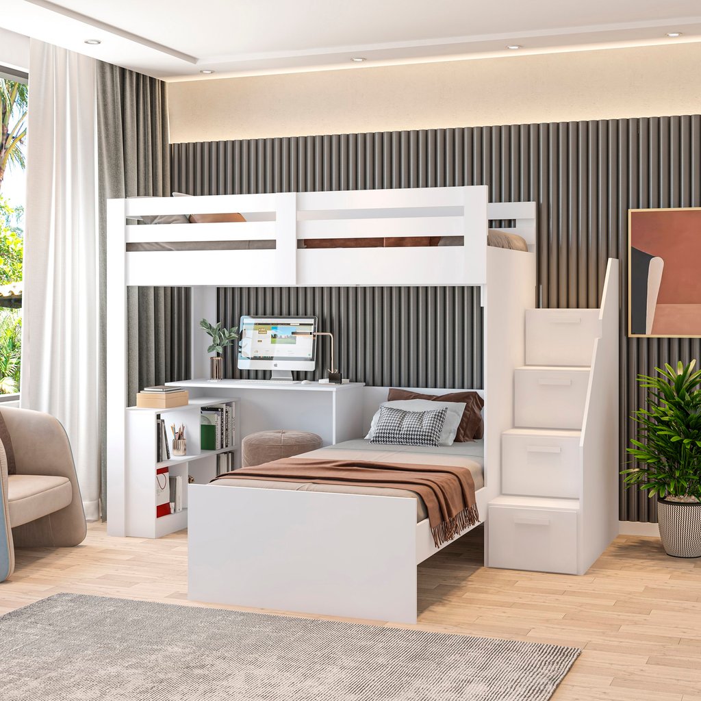 Beliche Multifuncional Solteiro Adulto com Escrivaninha Star Office Casatema MadeiraOriginals em Oferta na Shopee