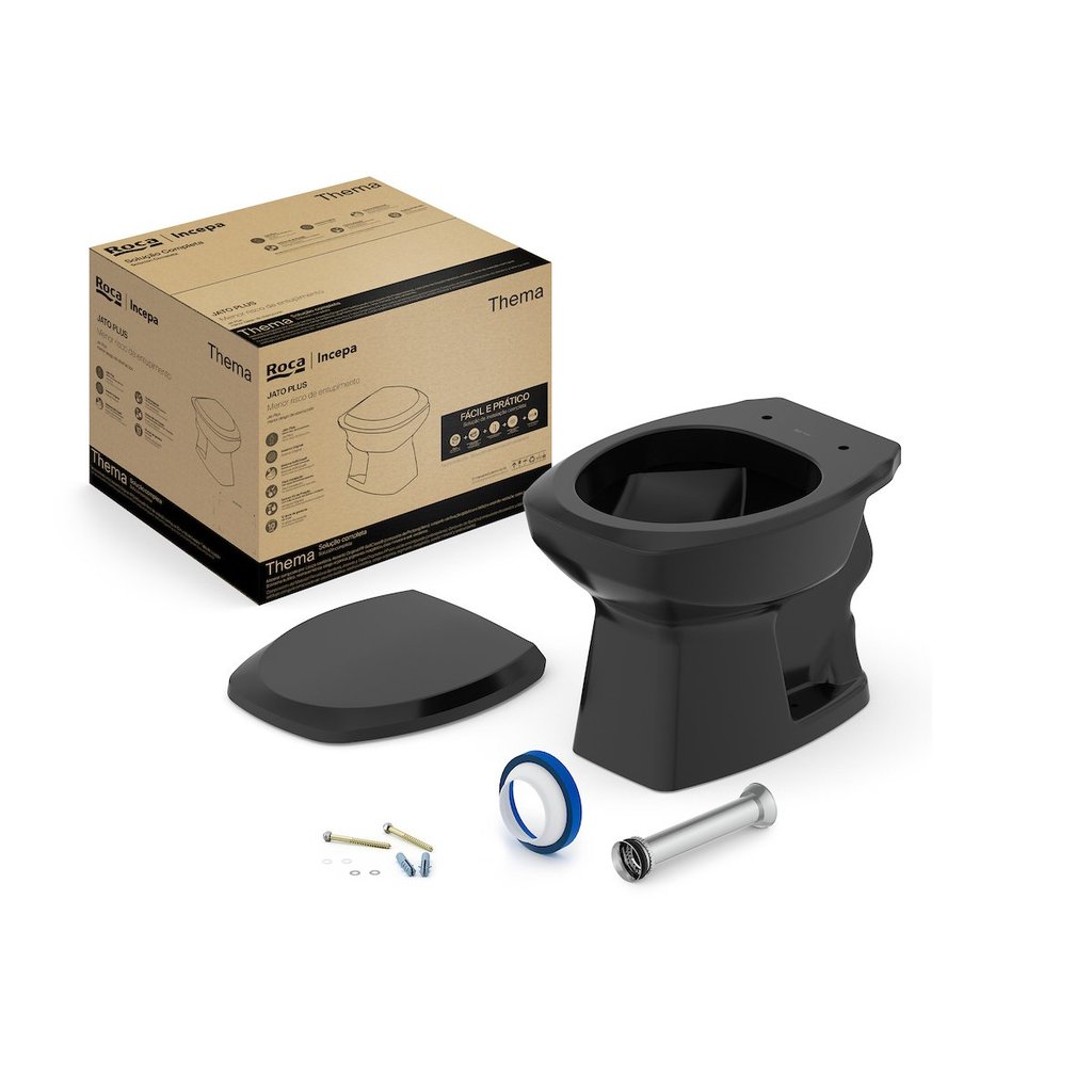 Kit de Bacia Convencional Assento Pp com Queda Amortecida e Complementos de Instalação Thema Roca I Preto Brilhante em Oferta na Shopee