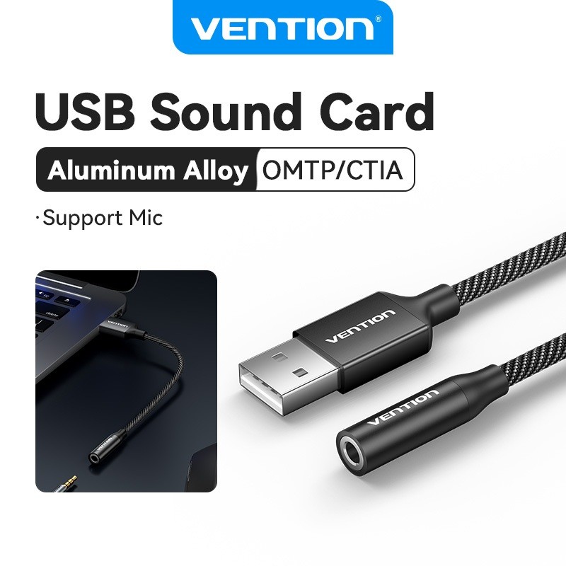 Vention Adaptador De Áudio De Placa De Som Externa USB De 1 Porta-A Macho/3.5 Mm Fêmea Para Fones De Ouvido/Alto-Falante