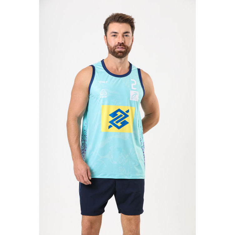 Regata Vôlei De Praia Brasil Oficial Masculina Verde Água Volt em Oferta na Shopee