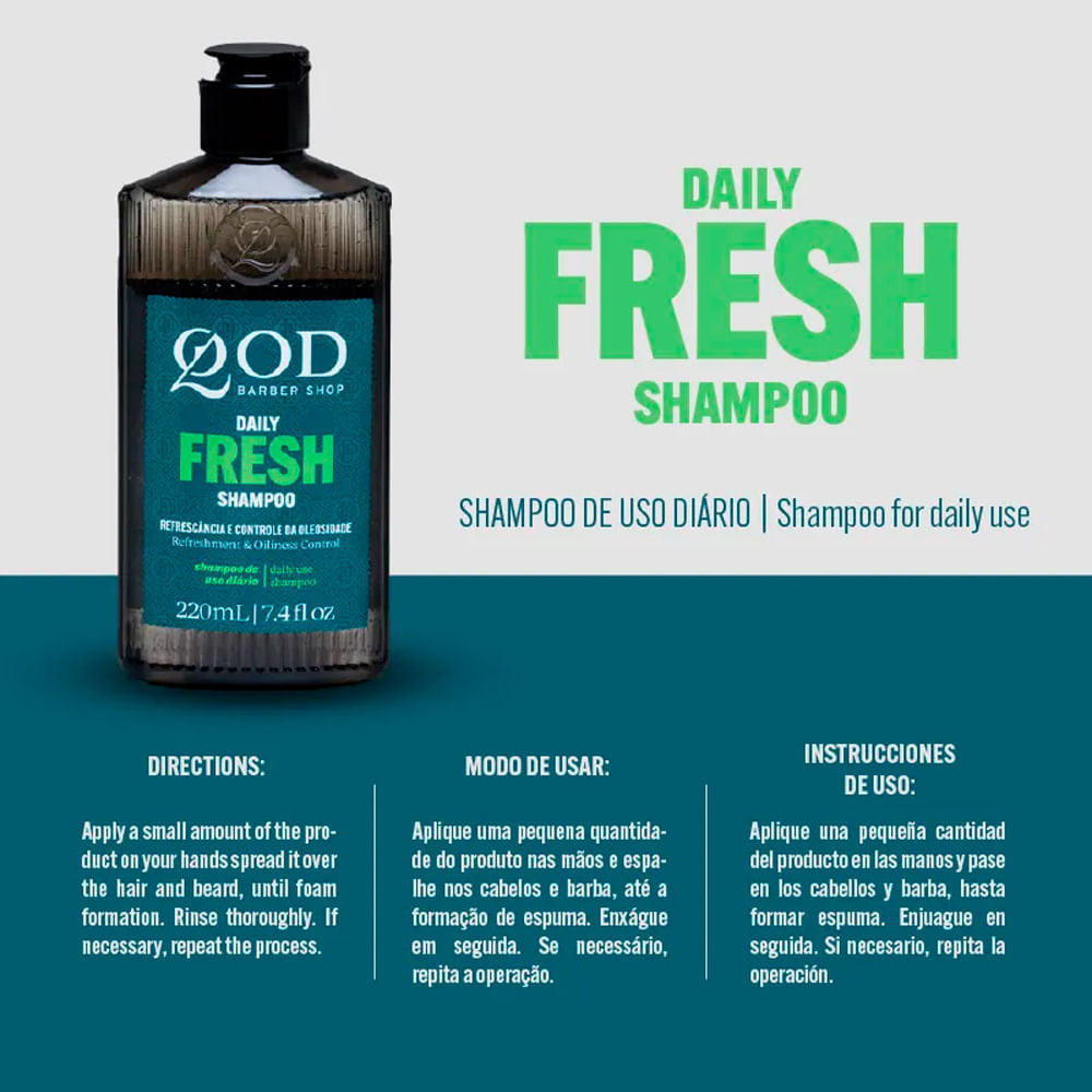 Detalhes do Shampoo QOD Barber Shop Daily Fresh 220ml