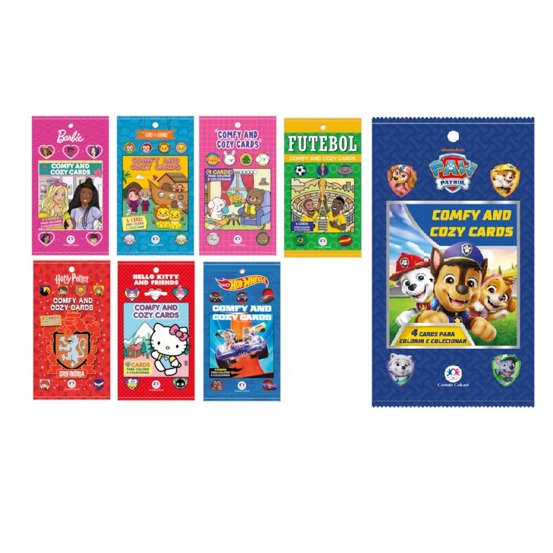 Kit C/ 5 Pacotinhos Comfy And Cozy - 20x Cards Figurinhas Colecionáveis Para Colorir - Vários Temas!