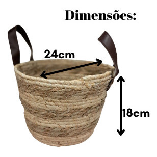 Cesto De Fibra Natural C/ Alca 24x18cm Mocca Beje