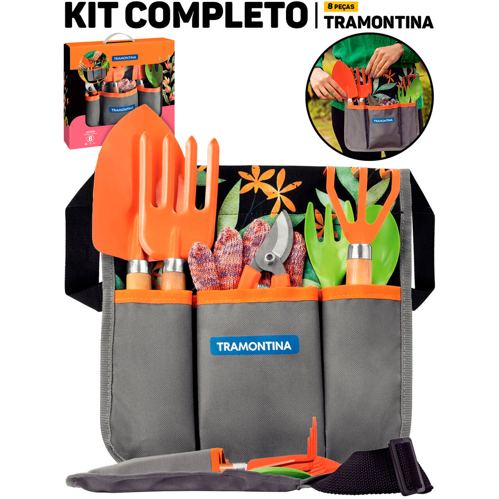 Kit Conjunto Jardinagem Tramontina 8 Peças C/ Cinto Ferramentas Jardim Flores Manutenção Horta	 em Oferta na Shopee