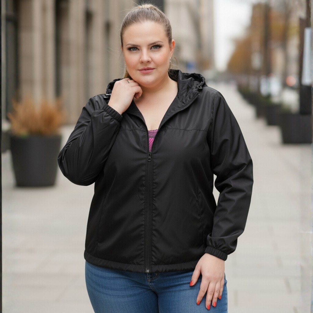 Jaqueta Corta Vento Feminina Plus Size Impermeável Aspen Liso Casaco Capuz Removível Forrado