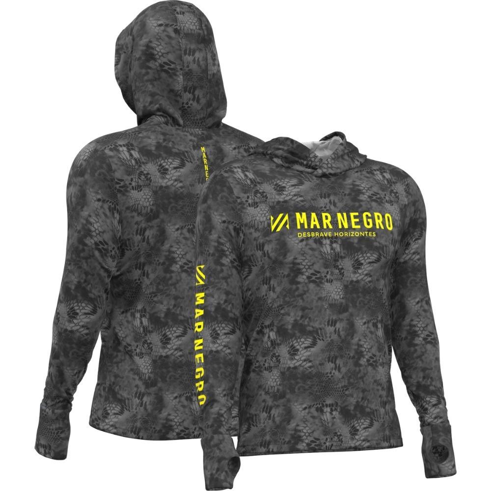 Camiseta de pesca manga longa com capuz Mar Negro Sublimada capuz Dark com proteção UV50+