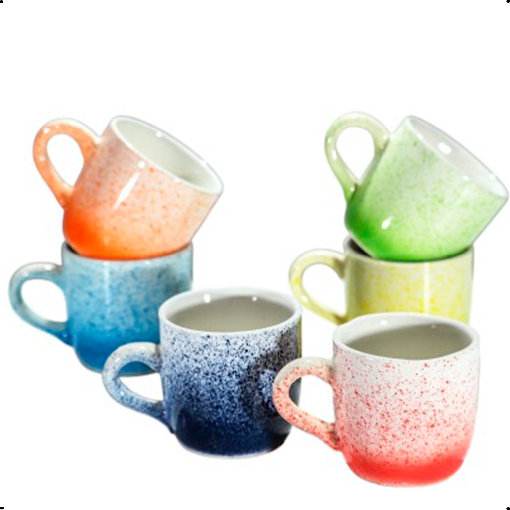 Conjunto 6 Xícaras de Cerâmica Chuvisco 90ml | Café Espresso Moderna Resistente
