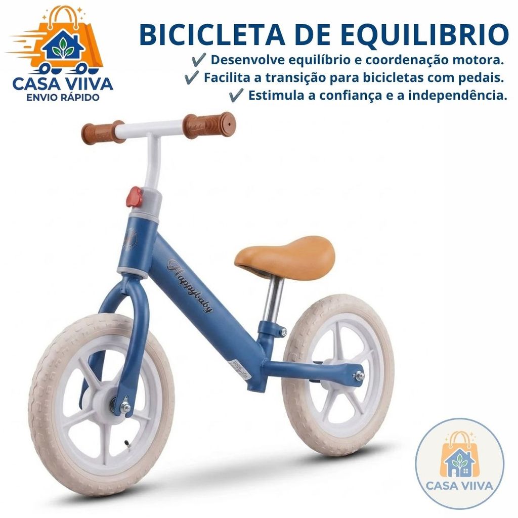 Bicicleta de Equilíbrio Infantil Sem Pedal 12" Bike de Aprendizado Desenvolve Coordenação, Equilíbrio 2 Cores
