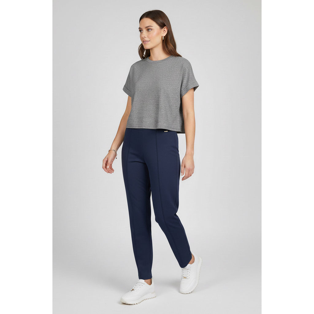 Calça Feminina Reta Malha Dublada Marialícia Azul