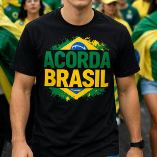 Camiseta Acorda Brasil 2026 Política Movimento Social Patriotismo Nacionalismo Camisa 100% Algodão Envio Imediato