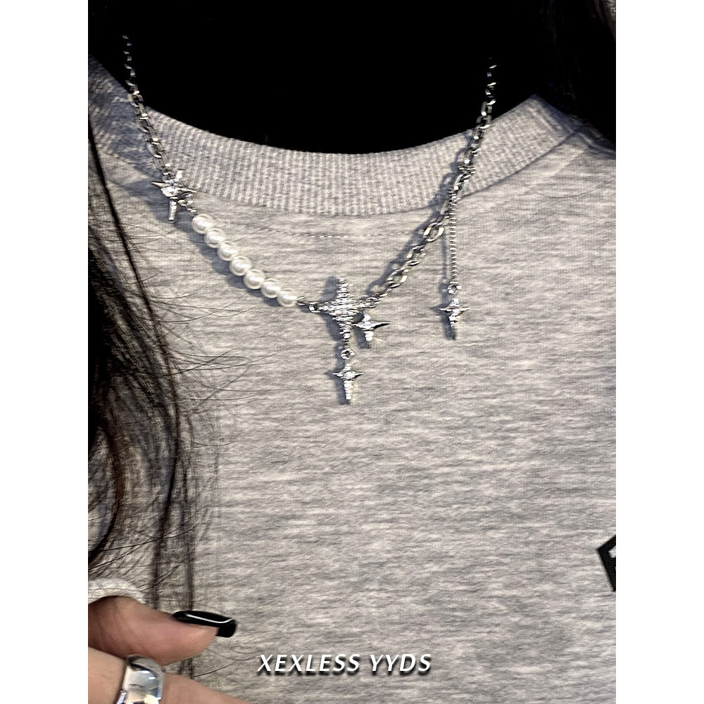 colar colar aço inoxidável Yyds Gypsophila ~ Estrela Costura Colar de Pérolas Luz Luxo Nicho Design Colar Clavícula Co